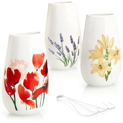 COM-FOUR® 3x Luftbefeuchter Heizung - Heizkörper Luftbefeuchter in weiß - Heizung Wasserverdunster aus Keramik mit verschiedenen Blumenmotiven