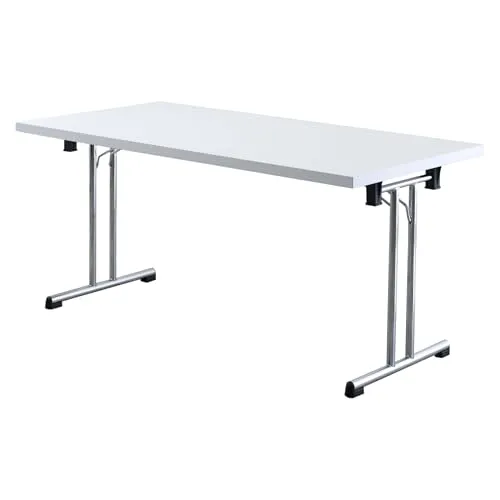 Bümö Klapptisch weiß 160 x 80 cm klappbar & stapelbar, klappbarer Schreibtisch, Klappschreibtisch, Tisch klappbar, Klappbarer Tisch, Klapptisch Holz-Platte, Gestell stabil aus Metall verchromt