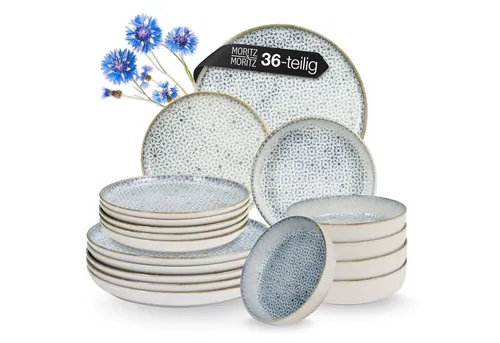 Moritz & Moritz Kombiservice ALHAMBRA Geschirrset Blau (36-tlg), 12 Personen, Porzellan, Spülmaschinengeeignet & Mikrowellensicher