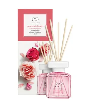 ipuro - Essentials Raumduft Lovely Flowers 50ml | Raumerfrischer mit Ylang Ylang, Rose, Maiglöckchen, Vanille & Moschus Duft Aroma | Diffuser mit Stäbchen | Lufterfrischer für die Wohnung