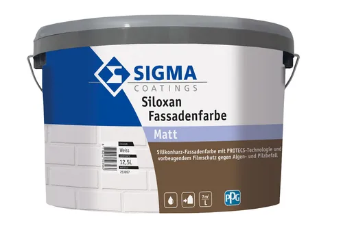 Sigma Siloxan Fassadenfarbe A+F 5L - Hochwertige Silikonharzfarbe - Lacke - Wetterbeständige Fassadenfarbe in matt, ideal für Beton und Mauerwerk, sorgt für langlebigen Schutz und ansprechende Optik.
