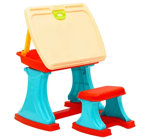 vidaXL Lernpult & Staffelei für Kinder - Verstellbar und vielseitig - Spielmöbel mit multifunktionaler Lerntafel und Hocker, ideal für kreatives Lernen und Zeichnen. Zusammenklappbar für einfache Aufbewahrung und Transport.
