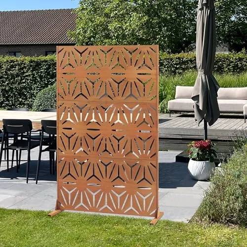 casa.pro Trennwand Kilsturd 180 x 120 cm - Gartensichtschutz aus wetterbeständigem Cortenstahl mit einzigartiger Edelrost-Patina, ideal für stilvolle Raumteilung und als Rankhilfe für Pflanzen.