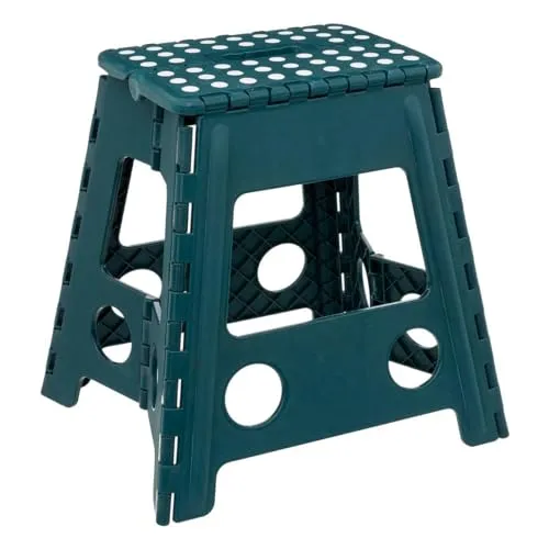 5five – Blauer, klappbarer Tritthocker aus Kunststoff, 1 Stufe, 39 cm, Sicherheitsverriegelung, leicht zu verstauen, rutschfeste Beschichtung, max. Belastbarkeit 110 kg