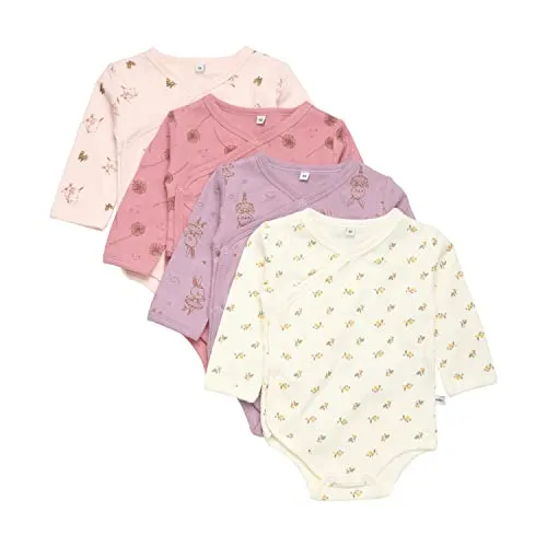 PIPPI Unisex Baby Body Wrap AO-printed (4-pack) - Bodys für Baby-Mädchen, 4er Pack mit Druckknöpfen für einfaches An- und Ausziehen, Oeko-Tex Standard 100 zertifiziert, ideal für den täglichen Gebrauch.
