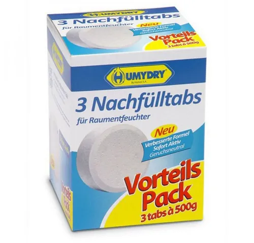 Humydry Nachfüll Tab 3 x 500g - Luftentfeuchter mit Doppelfunktion: Reduziert die Luftfeuchtigkeit und verbreitet einen angenehmen Duft. Ideal für ein gesundes Raumklima.