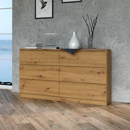 Home Collective Kommode, Schlafzimmer Flur, Schrank, Sideboard, Highboard mit 6 Schubladen, Breite 140 cm Höhe 75 | Artisan Perfekt für Wohnzimmer, Schlafzimmer oder Esszimmer