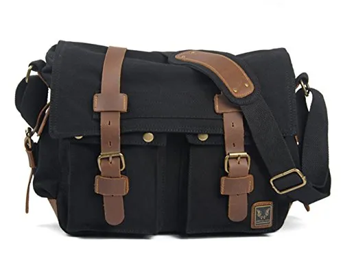 Eysee® Herren Canvas Schultertasche Umhängertasche 33cm (L) X 27cm(H) X 11cm(W) (Dunkel Braun)