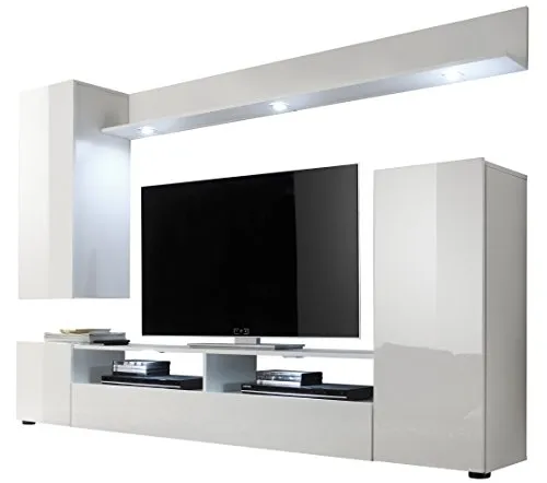 trendteam smart living - Dos Wohnwand in Weiß Hochglanz - Moderne Wohnwand in Weiß Hochglanz, mit viel Stauraum und grifflosen Fronten. Ideal für stilvolle Wohnzimmer und pflegeleicht im Design.