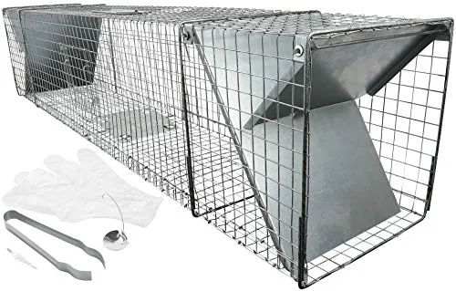 Extra große Fuchsfalle 150 cm XXL - Fallen zur Schädlingsbekämpfung – Wetterfeste und robuste Lebendfalle mit 2 Eingängen, ideal für Marder, Fuchs und Waschbär. Inklusive umfangreichem Zubehör für einen schnellen Fangerfolg.