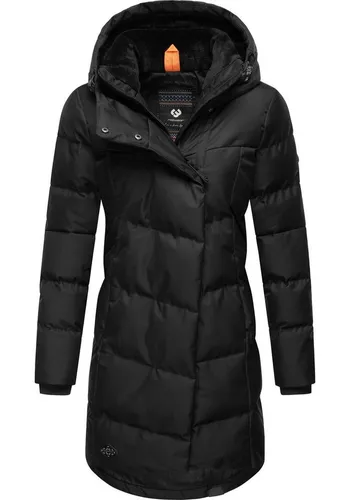 Ragwear Damen Wintermantel Pavla Intl Black - Warmer Steppmantel mit Kapuze - Funktionsjacken: Modischer, veganer Wintermantel mit wasserdichtem Obermaterial (Wassersäule: 11.000 mm) und kuscheligem Teddyfleece-Innenfutter für optimalen Komfort.
