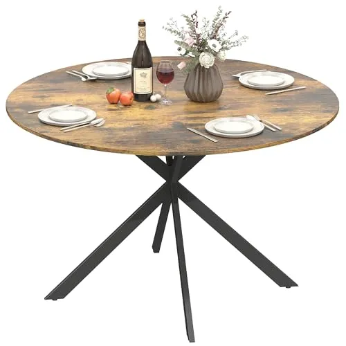 HOMCOM Runder Esstisch für 4 Personen, Ø120 cm im Industriestil - Vielseitiger Küchentisch mit markanten Stahlbeinen und robuster Holzplatte. Ideal für Esszimmer, Küche oder Homeoffice. Bietet Platz für 4 Personen und überzeugt durch einfache Montage.