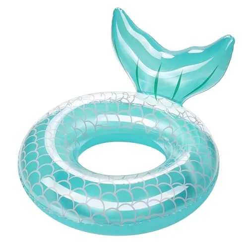 HeySplash Aufblasbarer Schwimmring, 1 Stück Schwimmreifen mit Meerjungschwanzes Form für Pool Strand, PVC Schwimm Ring für Kinder/Erwachsene mit einem Gewicht von 38-88 Lbs, Blau