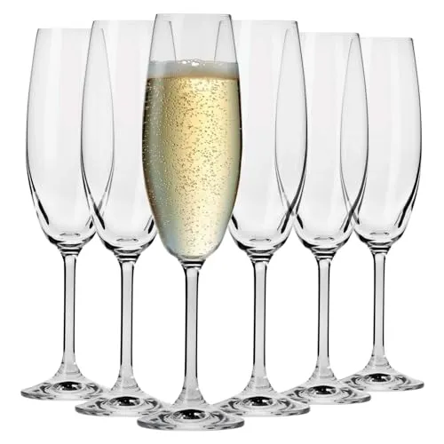 Krosno Sektgläser Champagner-Gläser Sektflöten | Set von 6 | 200 ML | Venezia Kollektion | Perfekt für Zuhause, Restaurants und Partys | Spülmaschinenfest