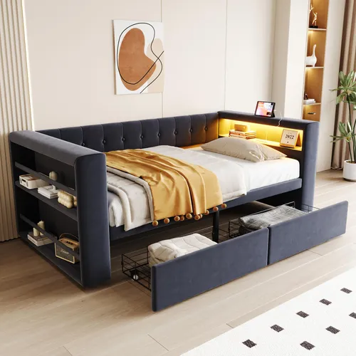 Polsterbett 90×190 mit LED-Beleuchtung und Stauraum von Lanki International GmbH