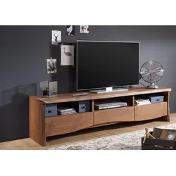 Massivmoebel24 TV-Board aus Akazie - Lowboard aus braun lackierter Akazie, 191x45x50 cm, bietet stilvollen Stauraum und verleiht Ihrem Wohnraum eine natürliche Eleganz.