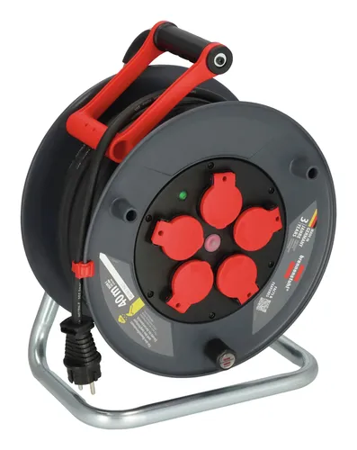 Brennenstuhl Kabeltrommel Professional 300KU, 40m für Baustellen - Kabeltrommel für Baustellen nach BGI 608, spritzwassergeschützt IP44, mit 5 Schutzkontaktsteckdosen und praktischer Kabelbremse. Hergestellt aus robustem Gummikabel für höchste Langlebigkeit.