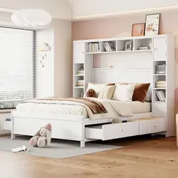 Kinderbett mit Stauraum 140x200 cm - Kinderbett mit 4 Schubladen und großem Stauschrank, ideal für Ordnung im Kinderzimmer und platzsparendes Design.