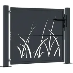 vidaXL Gartentor mit Gras-Design, abschließbar, Anthrazit 105x105 cm - Flügeltor aus robustem, pulverbeschichtetem Stahl mit elegantem lasergeschnittenem Design, bietet Sicherheit und Stil für Garten oder Terrasse.