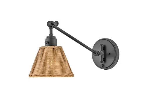 Licht-Erlebnisse Wandleuchte BOSCO, ohne Leuchtmittel, Rattan Metall Schwenkarm Gelenke H: 24,2 cm Schwarz Natur E27