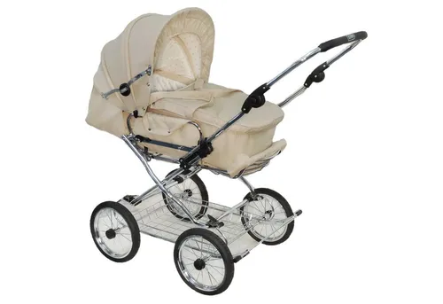 Eichhorn Designer Kombikinderwagen Beige - Kombikinderwagen mit klassischem Lederriemengestell, umbaubar zum Sportwagen und inklusive Tragetasche. Ideal für Neugeborene bis Kleinkinder, praktisch und komfortabel.