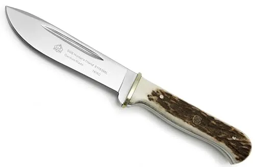 Puma SGB Hunters Friend Stag Jagdmesser - Sonstige Werkzeuge, hochwertiges Jagdmesser mit feststehender Klinge aus rostfreiem 1.4116 Stahl, inklusive eleganter Lederscheide und Griff aus Hirschhorn für optimalen Halt.