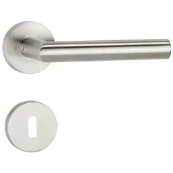 HERMAT Drückergarnitur mit Rosetten BASIC 02 1802/2336.SC, Edelstahl, Lochung: Buntbart / Ovalbart (BB/OB), Farbe: Edelstahl