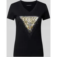 Guess T-Shirt mit Label-Print in Black, Größe XS von GUESS