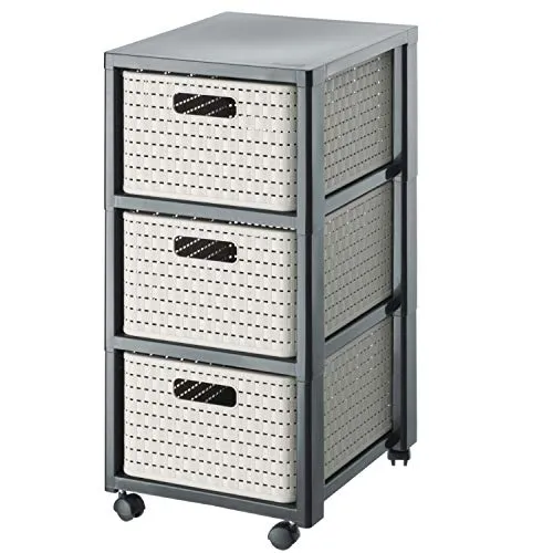 Rotho Country Rollcontainer mit 3 Schubladen - Schubladenwagen in Rattan-Optik, BPA-frei und vielseitig einsetzbar - Ideal als Kosmetik Beistellwagen oder für Kinderzimmer, mit 3 herausnehmbaren Schubladen und 4 Rollen für einfache Mobilität.