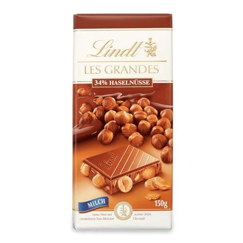 Lindt Schokolade | LES GRANDES Tafel Haselnuss Milch | 150g | Milch-Schokolade mit ganzen- und karamellisierten Nuss-Stückchen | Schokoladen-Tafel