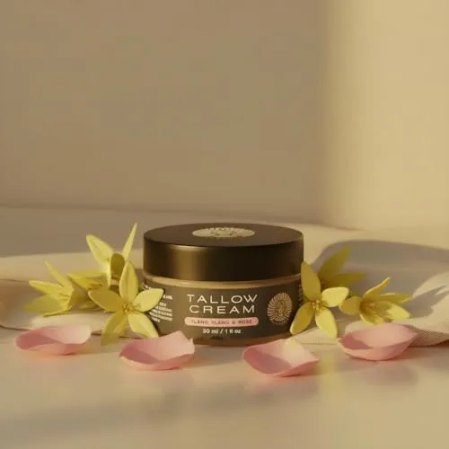 Premium Whipped Tallow Creme – Ylang Ylang & Rose – Handgemacht & luftig – 100% Rindertalg für Gesicht & Körper – Natürliche Pflege für trockene, sensible Haut – Ohne Konservierungsstoffe