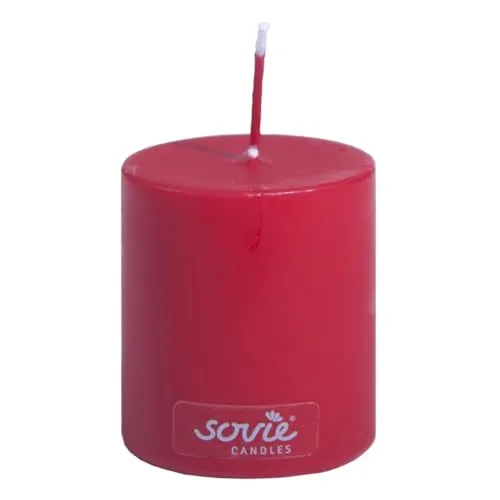 Sovie CANDLES Stumpenkerze ROT Ø 50mm x 60mm – ca. 16 Std. Brenndauer – Duftfreie Qualitätskerze für Deko, Hochzeit & Feste, Flachkopfkerze