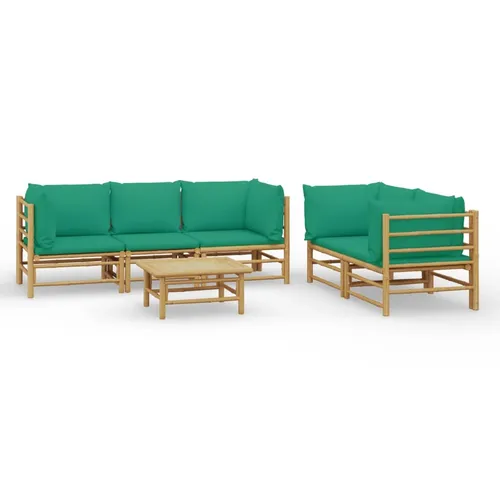 vidaXL 6-tlg. Garten-Lounge-Set mit Grünen Kissen aus Bambus - Elegantes Garten-Lounge-Set aus robustem Bambus mit hohen Sitzkomfort durch dicke Kissen. Ideal für entspannte Stunden im Freien!