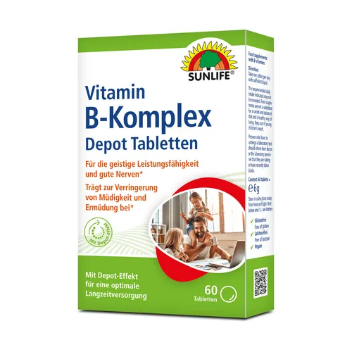 SUNLIFE® Vitamin B-Komplex Depot Tabletten 60 Stk Energiestoffwechsel Langzeitve