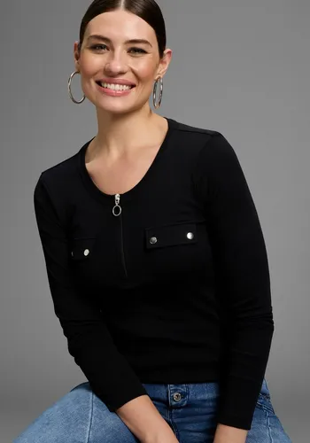 Bruno Banani Longsleeve mit Reißverschluss im Ausschnitt