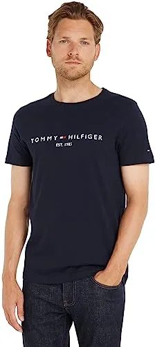 Tommy Hilfiger Herren Tommy Flag Hilfiger Tee Sporttop, Blau (Sky Captain 403) - T-Shirts für Herren aus 100% Bio-Baumwolle, lässiges Design mit Tommy Hilfiger Logo, ideal für Freizeitlooks und perfekte Passform.