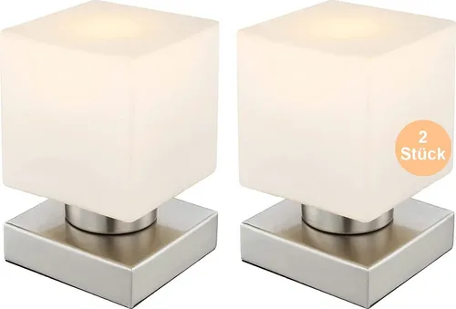 LED Tischlampe 2er Set – Touch Tischleuchte mit Opalglas - Klassische Tischleuchten im 2er Set, elegantes Design mit Touch-Schalter für warmweißes Licht (3000K) und nickelmattem Fuß – ideal für stilvolle Schlafzimmer.