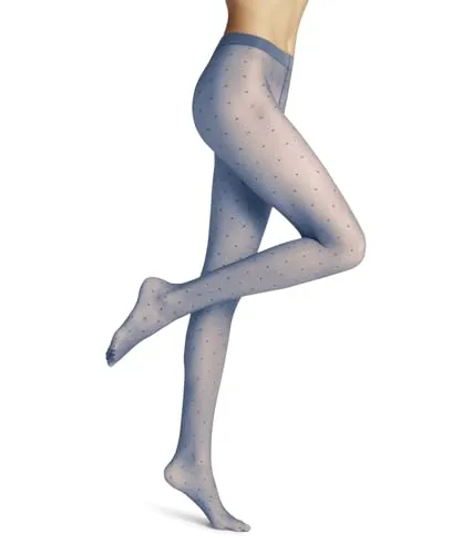 FALKE Damen Strumpfhose Dot 15 DEN W Ti - Transparent, Blau Sky Blue 6876, M - Elegante gepunktete Strumpfhose mit weichem Bund; ideal für festliche Anlässe und den Alltag. Die transparente Qualität sorgt für einen eleganten Look, perfekt für Ballerinas und Pumps.