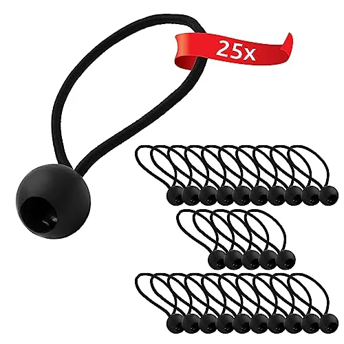 ECENCE Spanngummis mit Kugel 25 Stück, Planenspanner, robuste Expanderschlingen mit Kunststoff-Kugel, Zeltgummis 15cm zum Sichern von Planen, Pavillons Schwarz