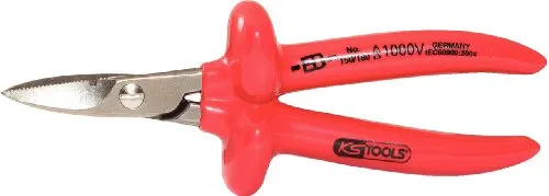 KS Tools 1000V Elektrikerschere 180mm - Kabelscheren für elektrische Anwendungen, mit Tauchisolierung nach IEC 60900 und ideal zum Schneiden von Kupfer- und Aludraht.