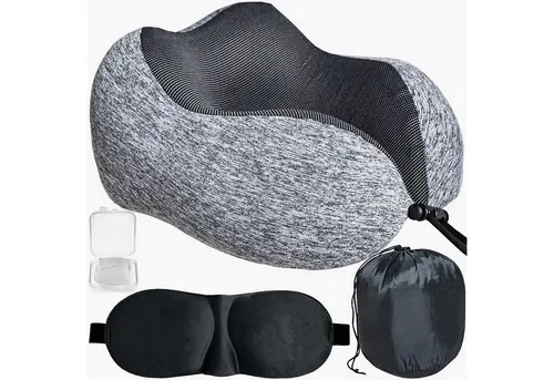 NYVI Reisekissen Reisekissen 3in1 - Reiseset mit Nackenkissen, Schlafmaske, Ohrstöpsel, 1-tlg., Memory Foam Nackenkissen mit Tasche, für Reisen im Flugzeug & Auto