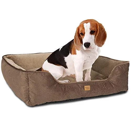 ib style Milo Hundebett, Hundekorb waschbar, Hundecouch, Schlafplatz mittelgroße Hunde, Hundesofa, Abnehmbarer Bezug, M Braun