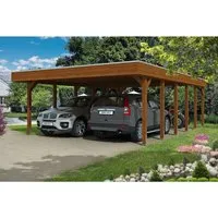 Doppelcarport SKAN HOLZ Friesland mit Aluminium-Dachplatten - Carport mit modernem Flachdach aus Holz, bietet zuverlässigen Schutz für zwei Fahrzeuge und ist besonders langlebig dank Aluminium-Dachplatten.