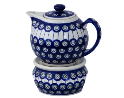 Original Bunzlauer Keramik Teekanne mit Stövchen 1.00 Liter im Dekor 8