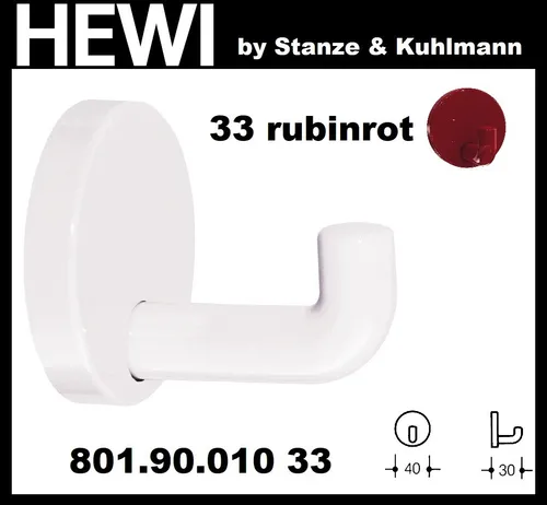HEWI Einzelhaken 801.90.010 einfach A.30mm PA rubinrot 33 D.40mm Haken bordeaux