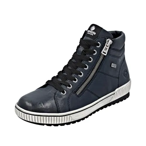 Remonte Sneaker aus Glattleder - Stiefeletten mit Reißverschluss und schockabsorbierender Innensohle, ideal für druckempfindliche Füße. Hochwertiges, blaues Glattleder sorgt für Komfort und Stil.
