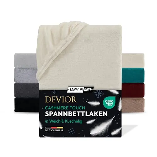 Devior Cashmere Touch Spannbettlaken, Natur, 180x200-200x200 cm – Flauschig weich & wärmend – Mikrofaser mit 190 g/m²– Winter-Spannbetttuch für Topper & Matratzen – Oeko-TEX Zertifiziert