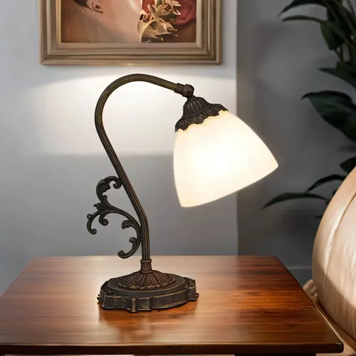 Tischleuchte Messing Glas Handarbeit Jugendstil Schreibtisch Nachttisch Lampe