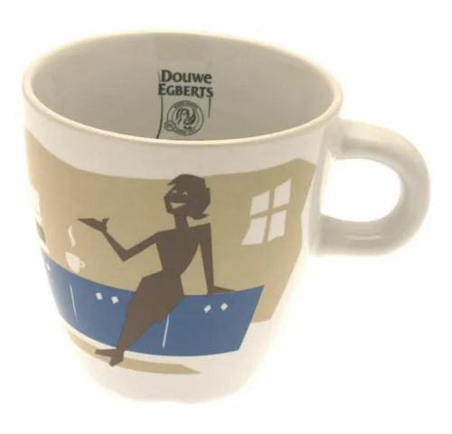 Jacobs Douwe Egberts Becher Kaffeebecher mit Henkel, Design mit blau, 250 ml, Porzellan