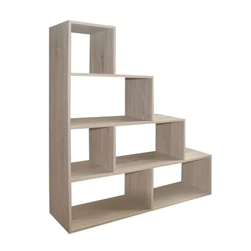 HTI-Living Bücherregal Thekla 11430 - Stufenregal Raumteiler - Bücherschränke, stilvolles Stufenregal aus Sonoma-Spanplatte, ideal als Raumteiler und für Bücher oder Dekorationen